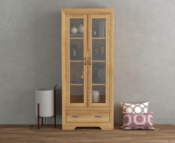 Tilt Solid Oak Glazed Display Cabinet | Bed Sava