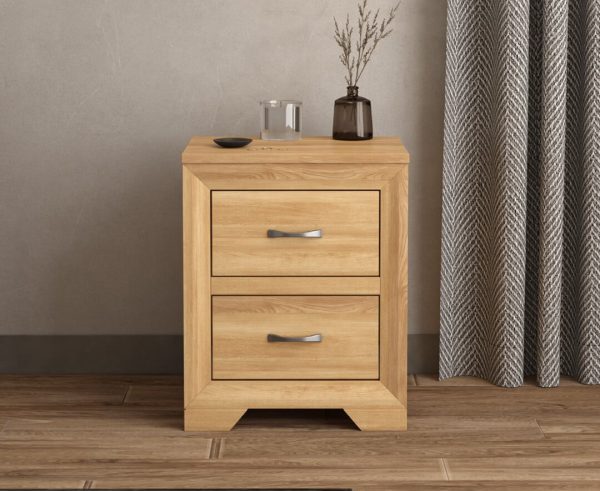 Tilt Solid Oak 2 Drawer Bedside Chest | Bed Sava