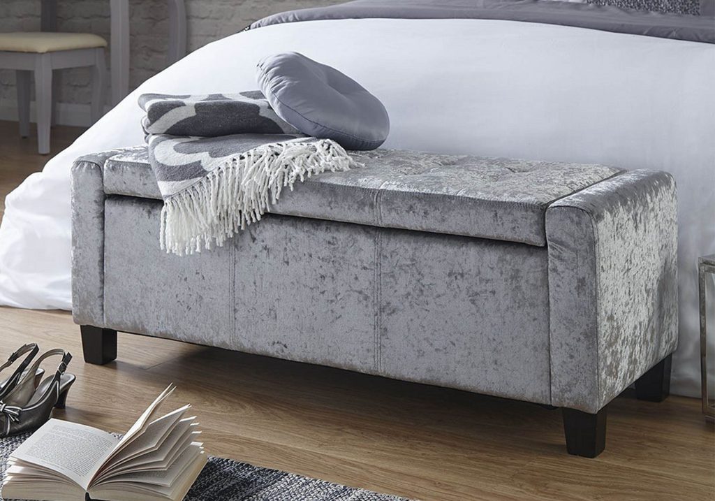 GFW Verona Crushed Velvet Ottoman Storage Bench-Grey