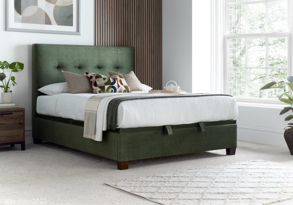 Kaydian Walkworth Fabric Ottoman Bed Frame in Winter Moss Green Kingsize | Bed Sava