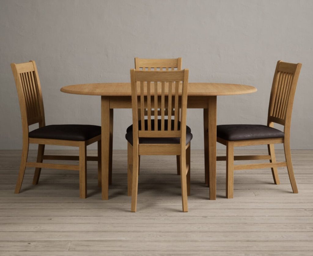 Extending Warwick Solid Oak Dining Table with 4 Light Grey Warwick Chairs