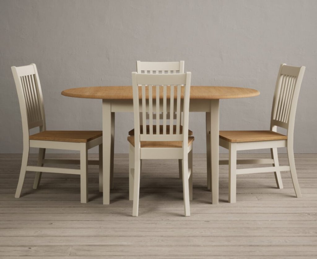 Extending Warwick Oak and Cream Painted Dining Table with 4 Brown Warwick Chairs
