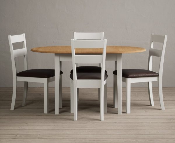 Extending Warwick Oak and Signal White Painted Dining Table with 4 Blue Kendal Chairs | Bed Sava