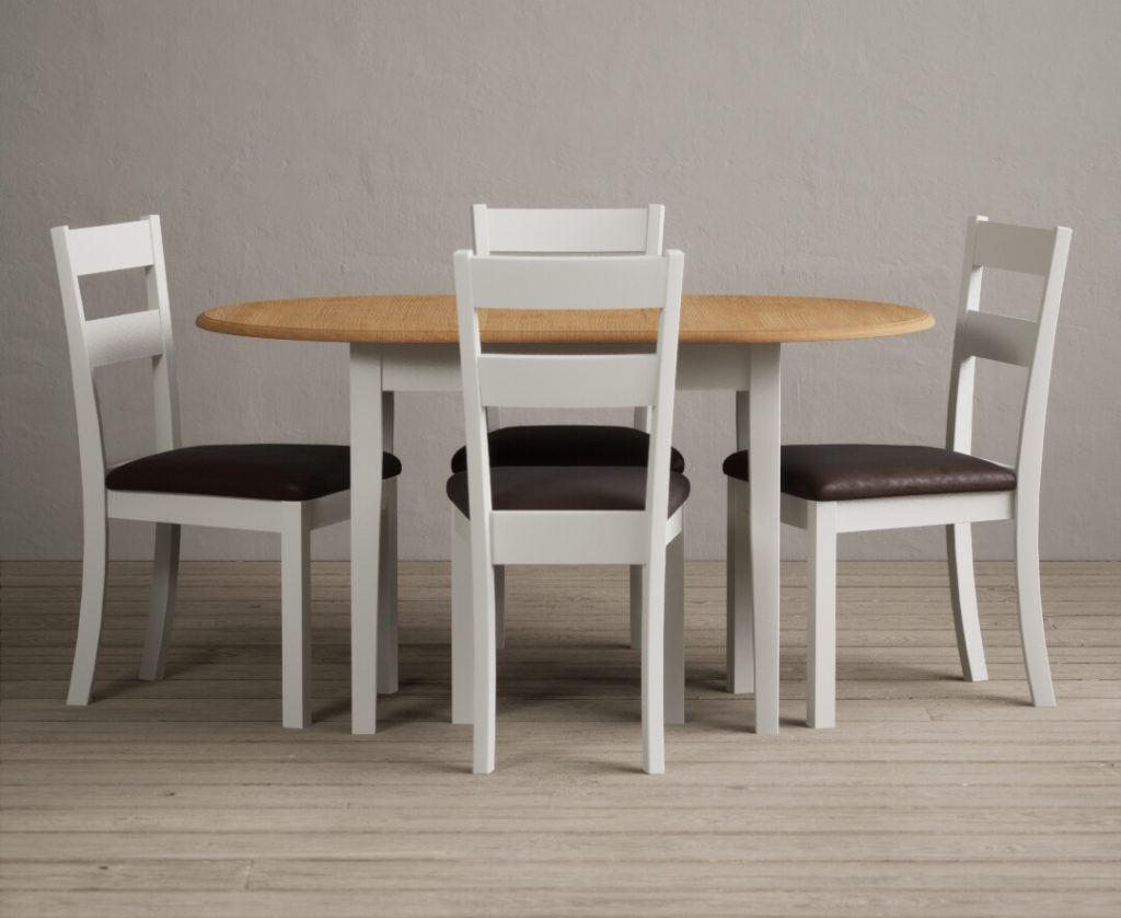 Extending Warwick Oak and Signal White Painted Dining Table with 4 Oak Kendal Chairs