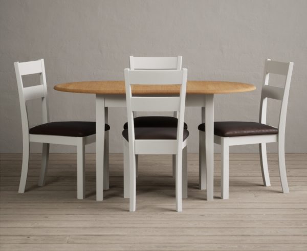 Extending Warwick Oak and Signal White Painted Dining Table with 4 Oak Kendal Chairs | Bed Sava
