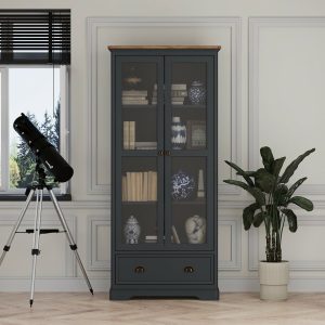 Bridstow Oak and Blue Painted Glazed Display Cabinet | Bed Sava