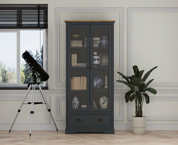Bridstow Oak and Blue Painted Glazed Display Cabinet | Bed Sava
