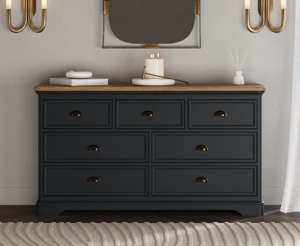 Bridstow Oak and Blue Painted Wide Chest Of Drawers | Bed Sava