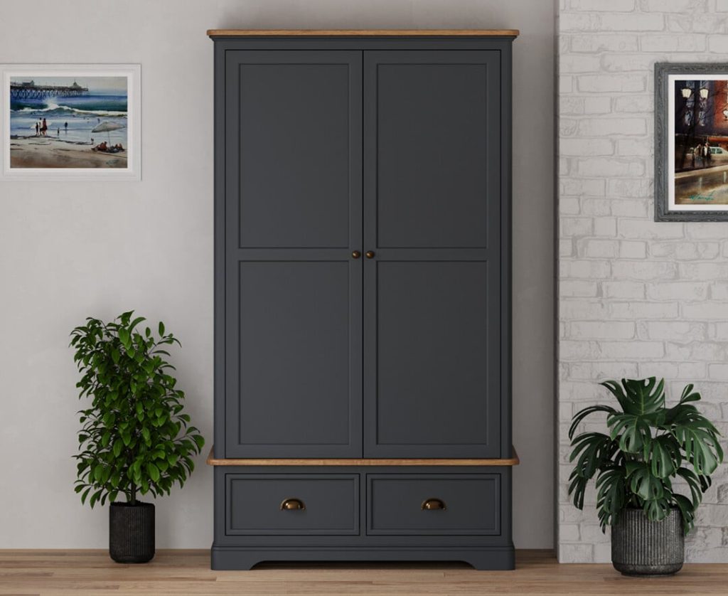 Bridstow Oak and Blue Painted Double Wardrobe