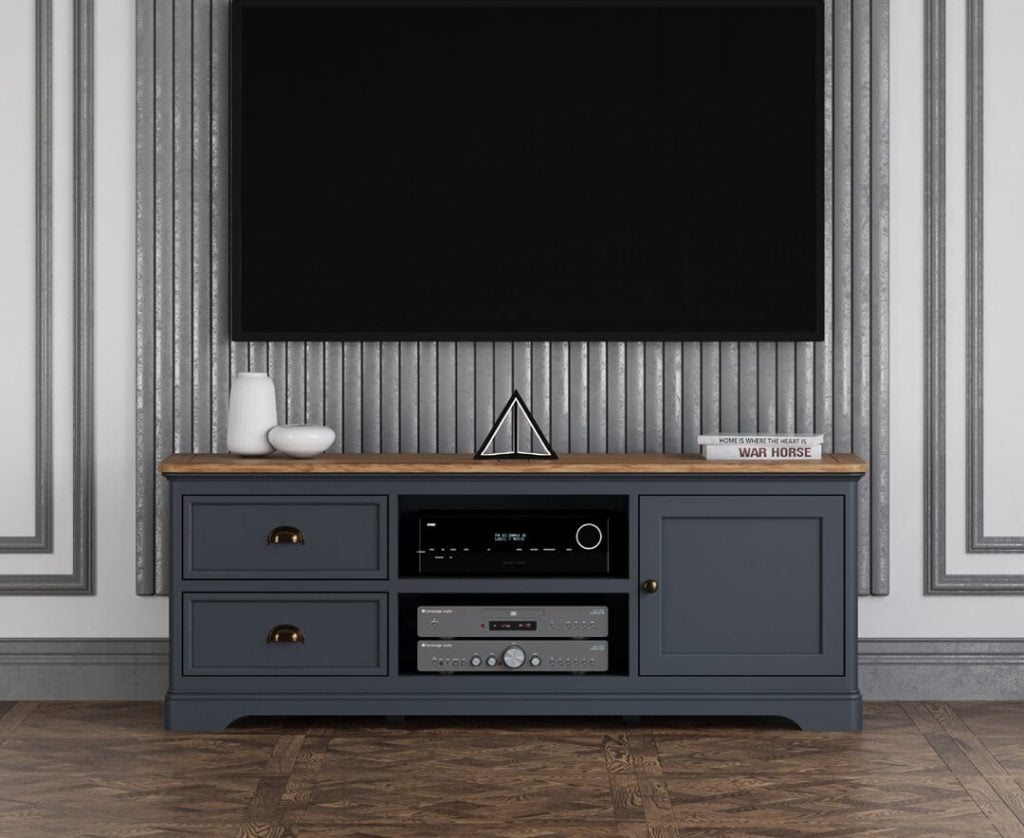Bridstow Oak and Blue Painted Super Wide TV Cabinet