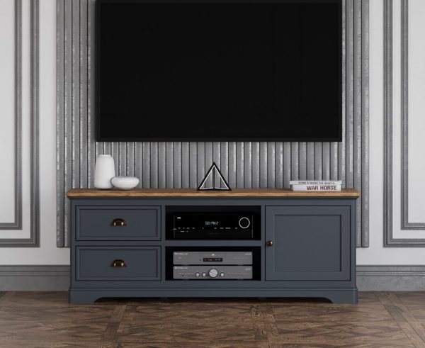 Bridstow Oak and Blue Painted Super Wide TV Cabinet | Bed Sava