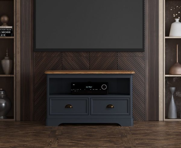 Bridstow Oak and Blue Painted Corner TV Cabinet | Bed Sava