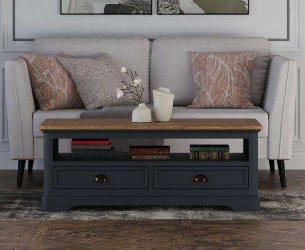 Bridstow Oak and Blue Painted 4 Drawer Coffee Table | Bed Sava