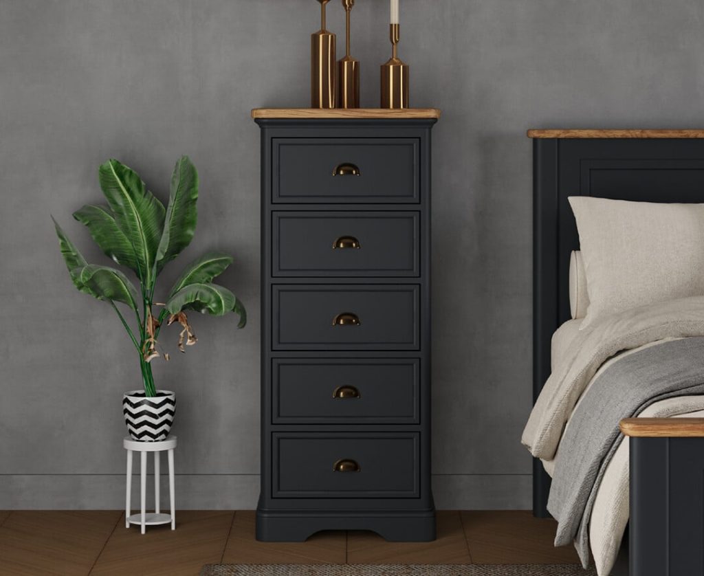Bridstow Oak and Blue Painted 5 Drawer Tallboy