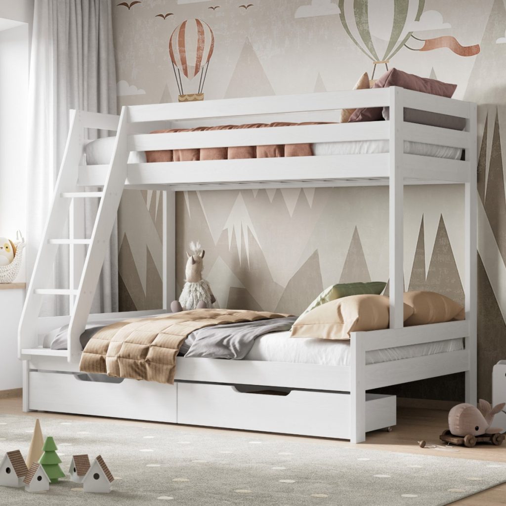 Noomi Nora Solid Wood Triple Bunk Bed White (FSC-Certified)