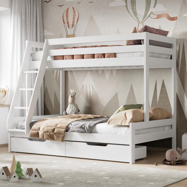 Noomi Nora Solid Wood Triple Bunk Bed White FSC Certified | Bed Sava