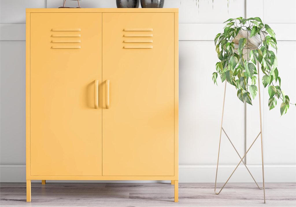 Novogratz Cache 2 Door Metal Locker Storage Cabinet-Yellow