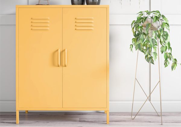 Novogratz Cache 2 Door Metal Locker Storage Cabinet Yellow | Bed Sava
