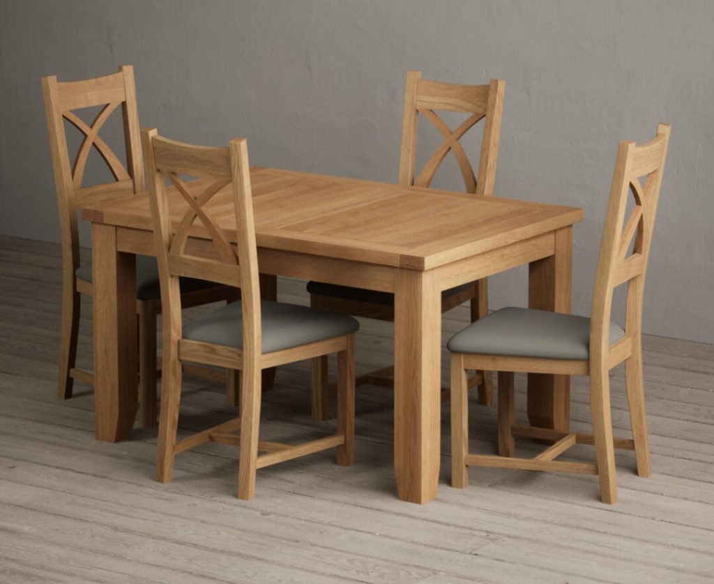 Extending Yateley 130cm Solid Oak Dining Table with 6 Cream Natural Solid Oak Chairs