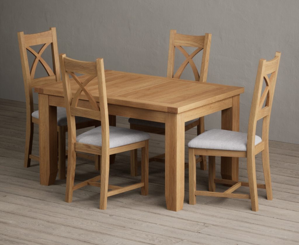 Extending Yateley 130cm Solid Oak Dining Table with 4 Charcoal Grey Natural Solid Oak Chairs
