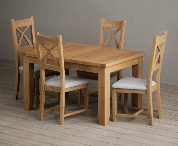 Extending Yateley 130cm Solid Oak Dining Table with 6 Oak Natural Chairs | Bed Sava