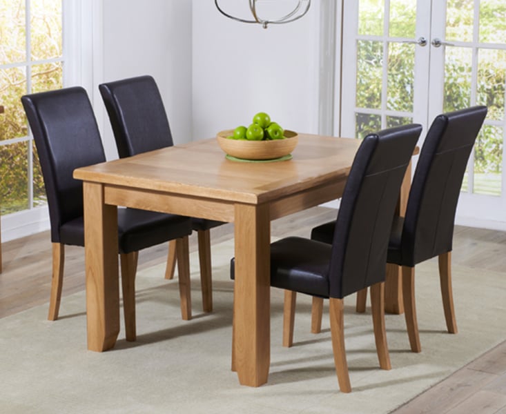 Extending Yateley 130cm Solid Oak Dining Table with 4 Grey Olivia Chairs