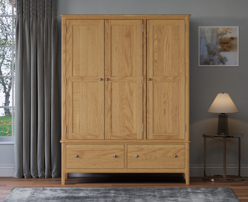 Loxton Solid Oak Triple Wardrobe | Bed Sava