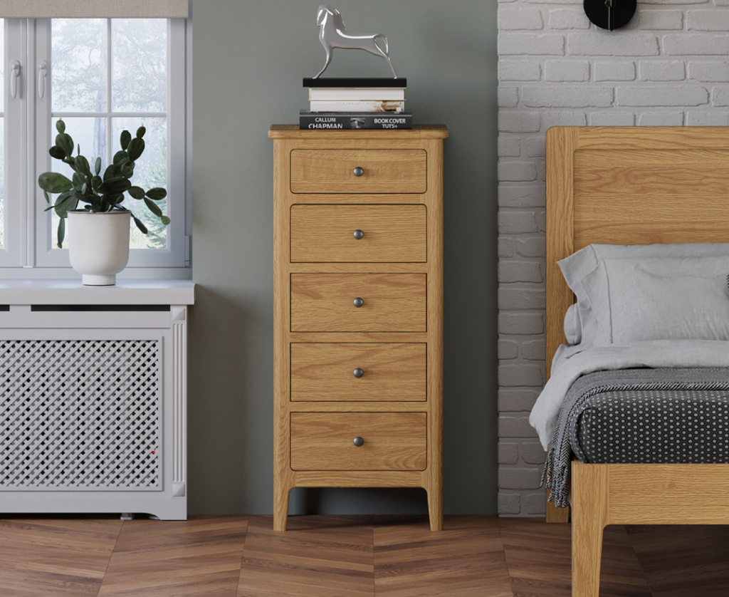 Loxton Solid Oak 5 Drawer Tallboy