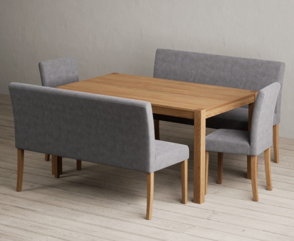 York 150cm Solid Oak Dining Table with 2 Grey Lila Chairs with 1 Grey Bench