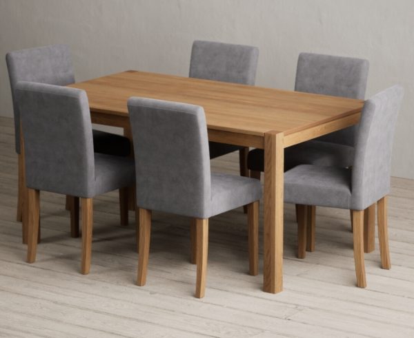 York 150cm Solid Oak Dining Table with 4 Grey Lila Chairs | Bed Sava