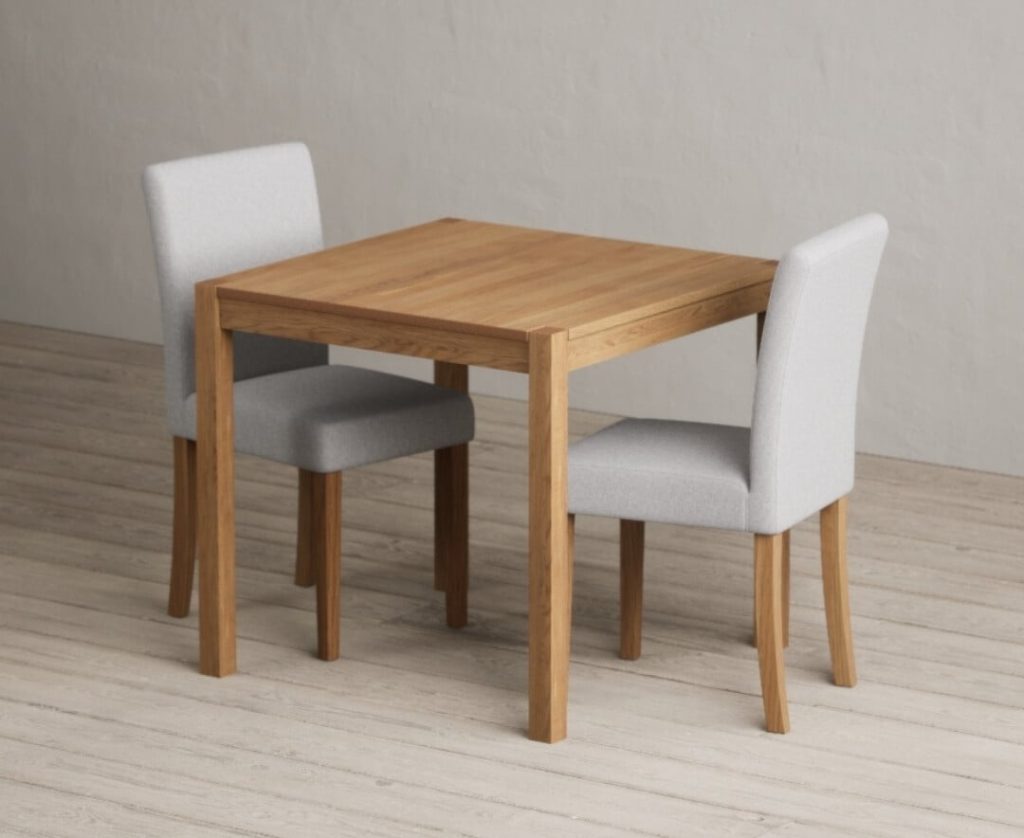 York 80cm Solid Oak Dining Table with 2 Grey Lila Chairs