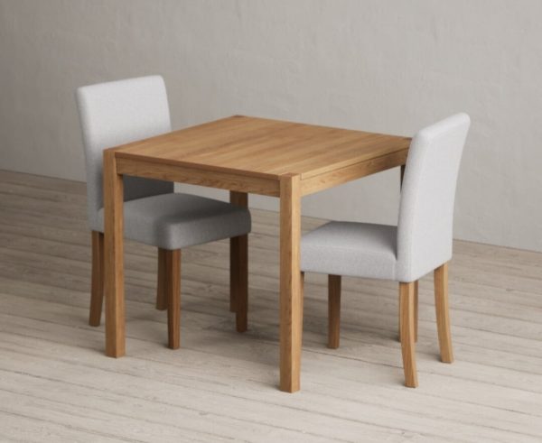 York 80cm Solid Oak Dining Table with 2 Grey Lila Chairs | Bed Sava