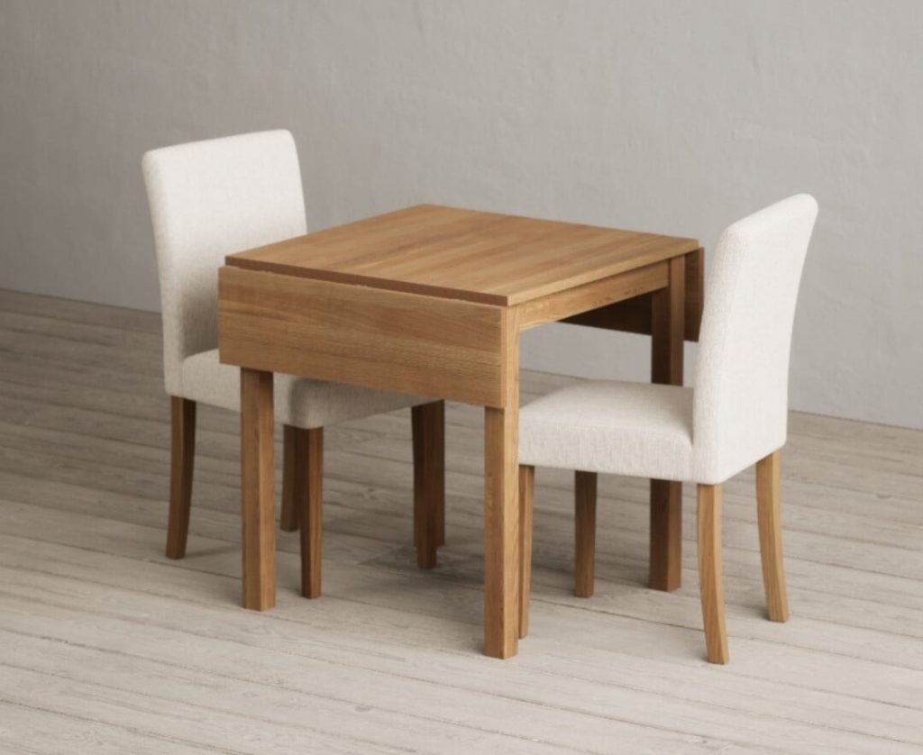 Extending York 70cm Solid Oak Drop Leaf Dining Table with 2 Natural Lila Chairs