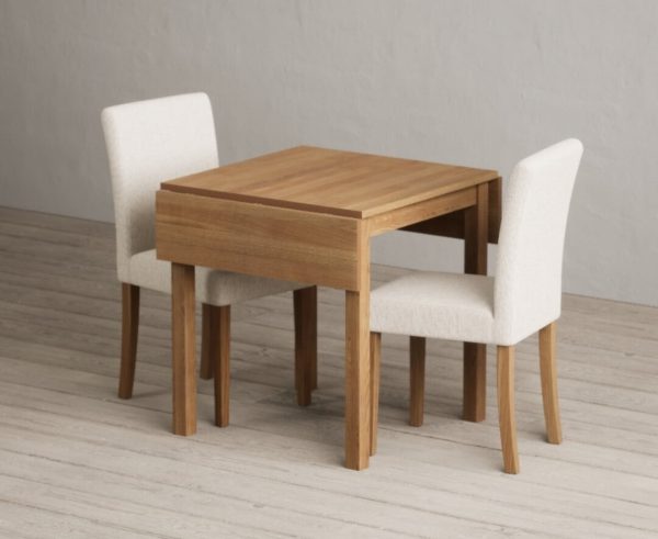 Extending York 70cm Solid Oak Drop Leaf Dining Table with 2 Grey Lila Chairs | Bed Sava