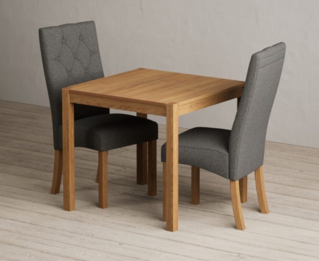 York 80cm Solid Oak Dining Table with 2 Grey Maya Chairs