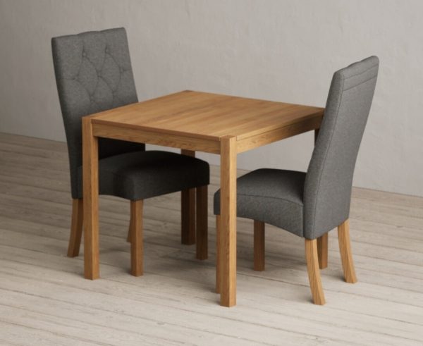York 80cm Solid Oak Dining Table with 4 Grey Maya Chairs | Bed Sava