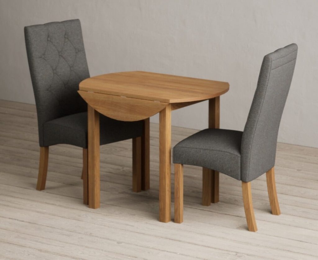 Extending York 90cm Solid Oak Dining Table with 4 Grey Maya Chairs