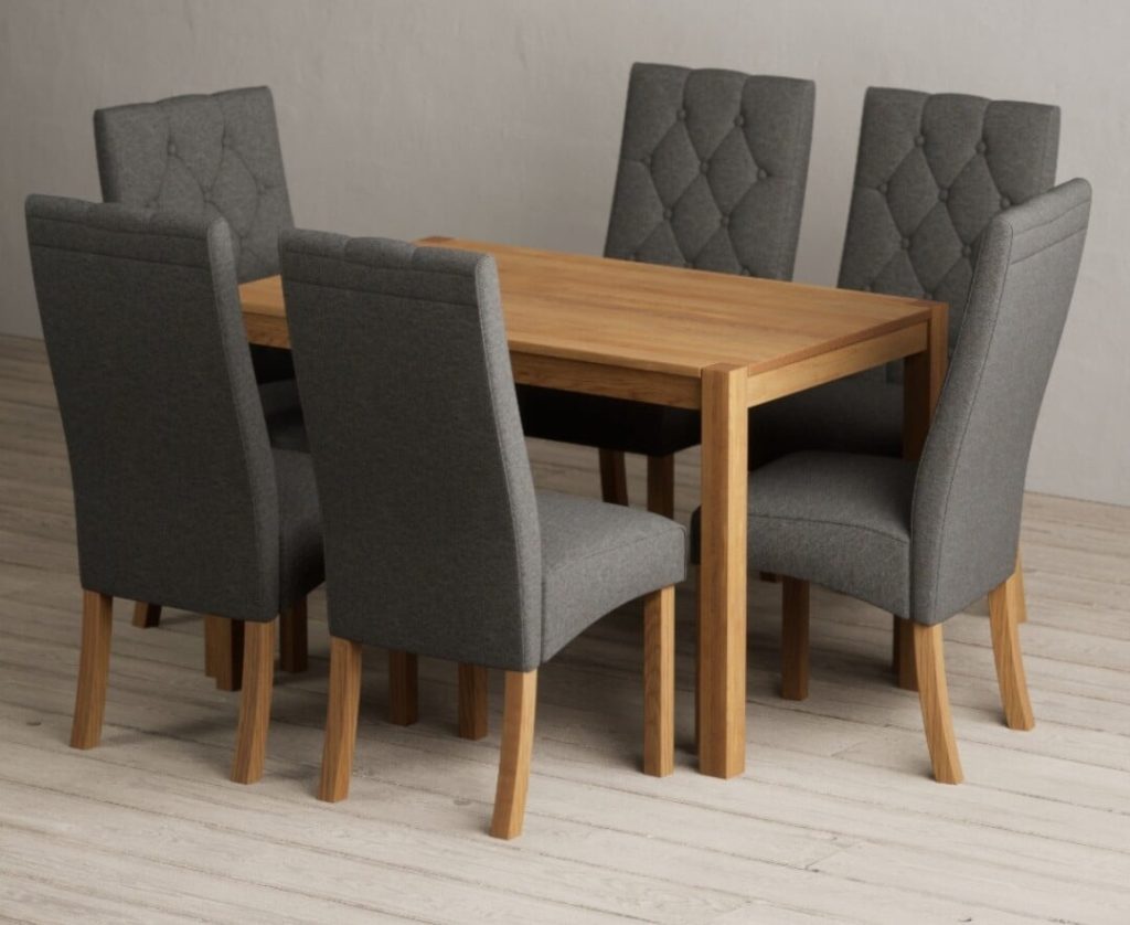 York 120cm Solid Oak Dining Table with 8 Grey Maya Chairs