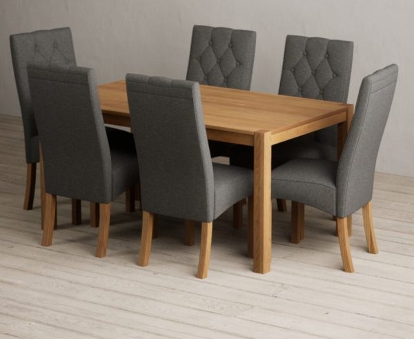York 150cm Solid Oak Dining Table with 8 Grey Maya Chairs | Bed Sava