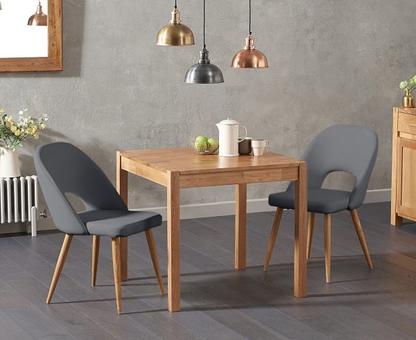 York 80cm Solid Oak Dining Table with 2 Grey Hudson Chairs | Bed Sava