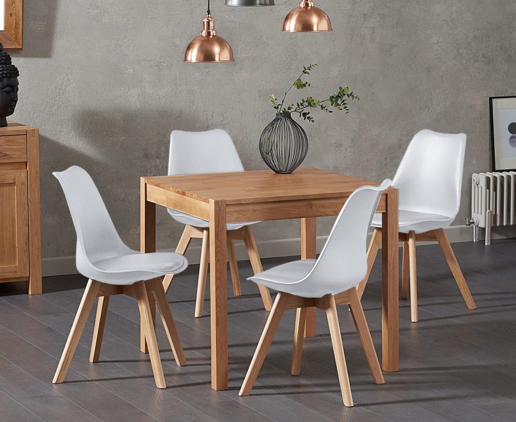York 80cm Solid Oak Dining Table with 2 White Orson Chairs