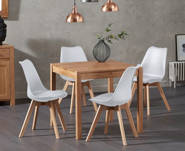 York 80cm Solid Oak Dining Table with 2 White Orson Chairs | Bed Sava
