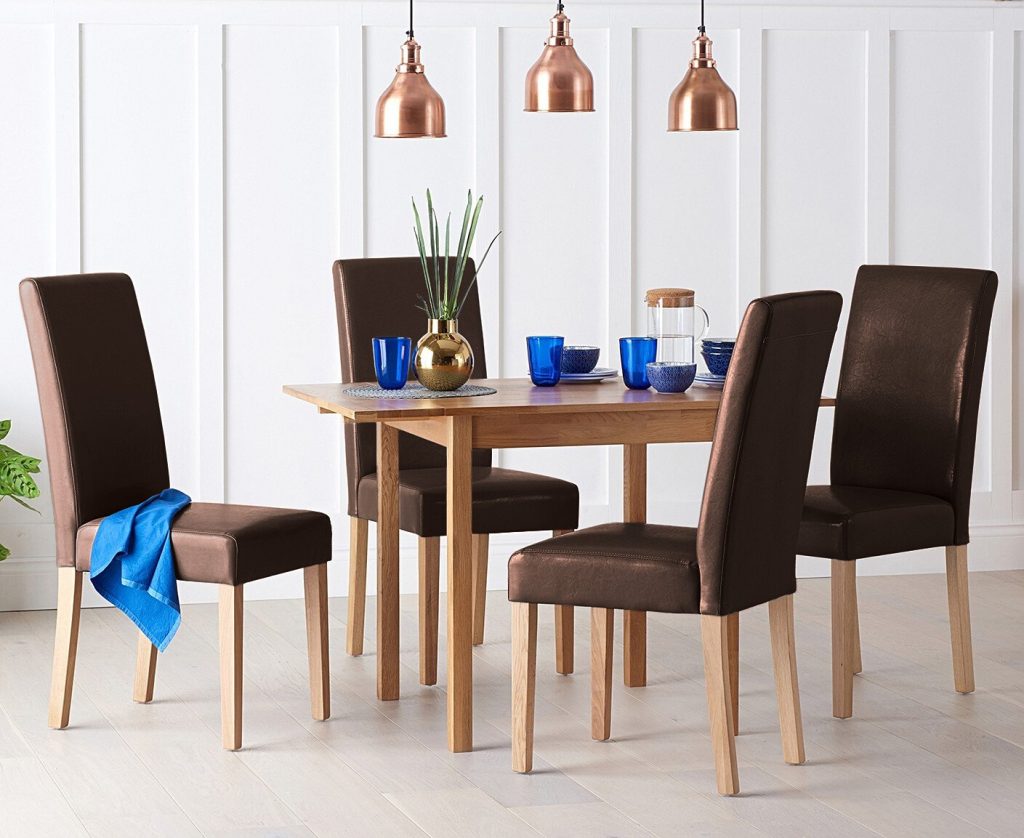 Extending York 70cm Solid Oak Drop Leaf Dining Table with 2 Grey Olivia Chairs