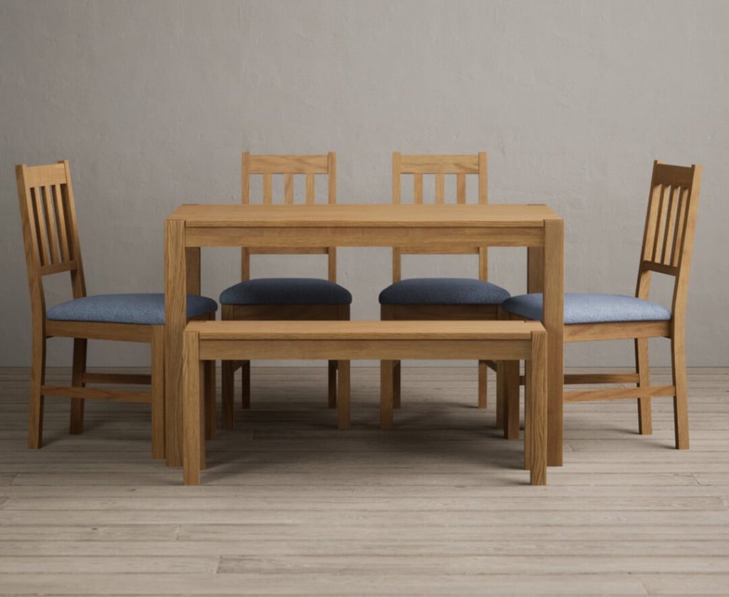 York 120cm Solid Oak Dining Table with 4 Oak York Chairs with 1 Oak Bench