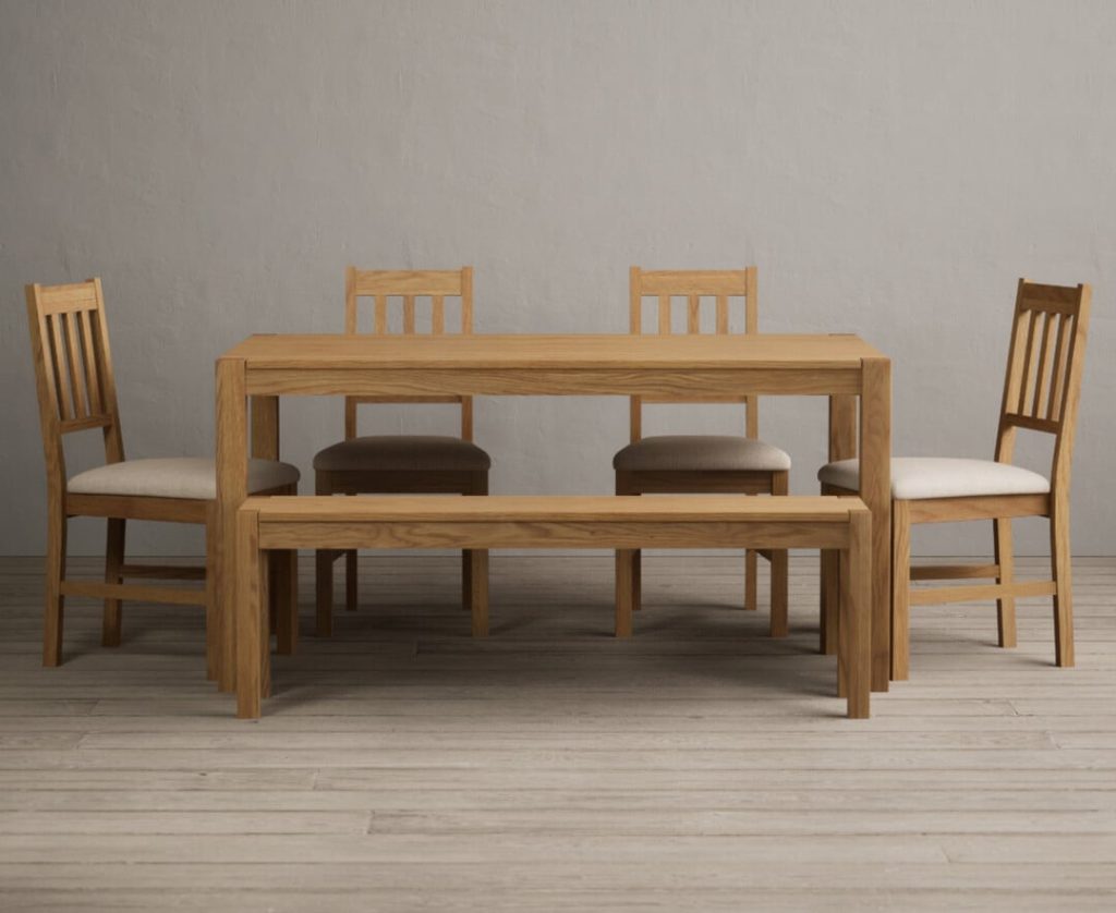 York 150cm Solid Oak Dining Table with 4 Oak York Chairs with 1 Oak Bench