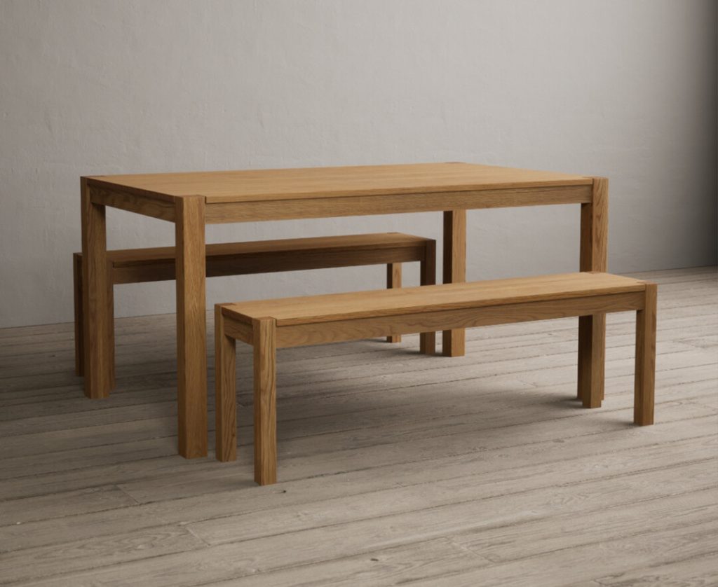 York 150cm Solid Oak Dining Table with 2 Oak Benches