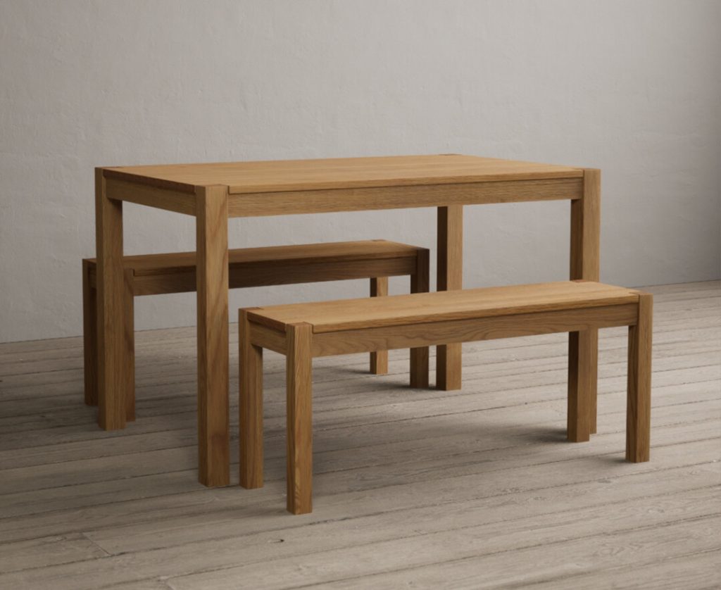 York 120cm Solid Oak Dining Table with 2 Oak Benches
