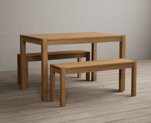 York 120cm Solid Oak Dining Table with 2 Oak Benches | Bed Sava