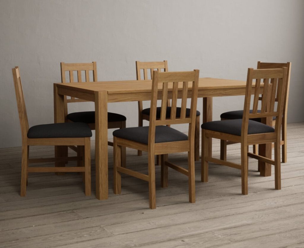 York 150cm Solid Oak Dining Table with 8 Light Grey York Chairs