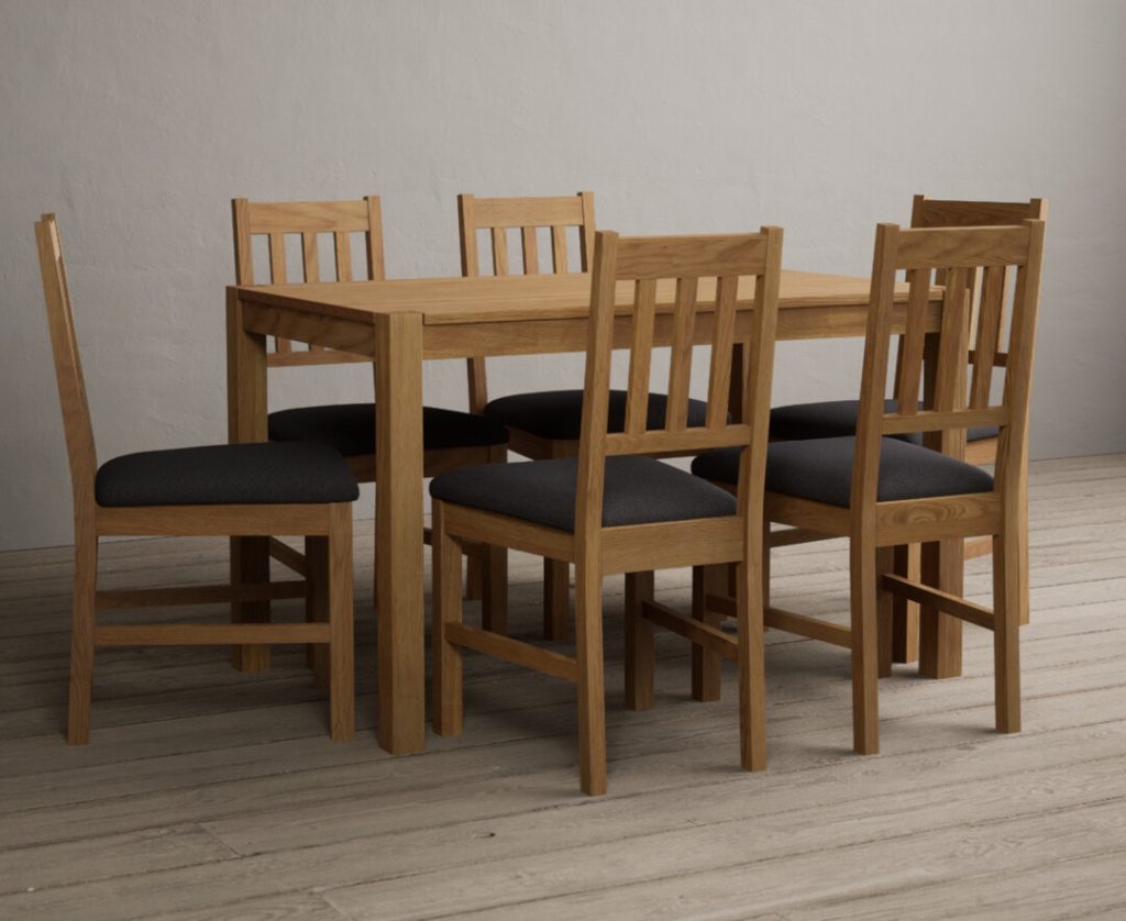 York 120cm Solid Oak Dining Table with 4 Light Grey York Chairs